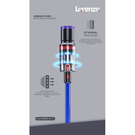 Lorenzo 2200mAh Dikey Şarjlı Süpürge Lorenzo 2200mAh Dikey Şarjlı Süpürge